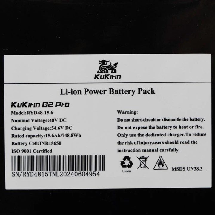 Batteria per KugooKirin KuKirin G2 Pro  48V 15Ah Versione 2024