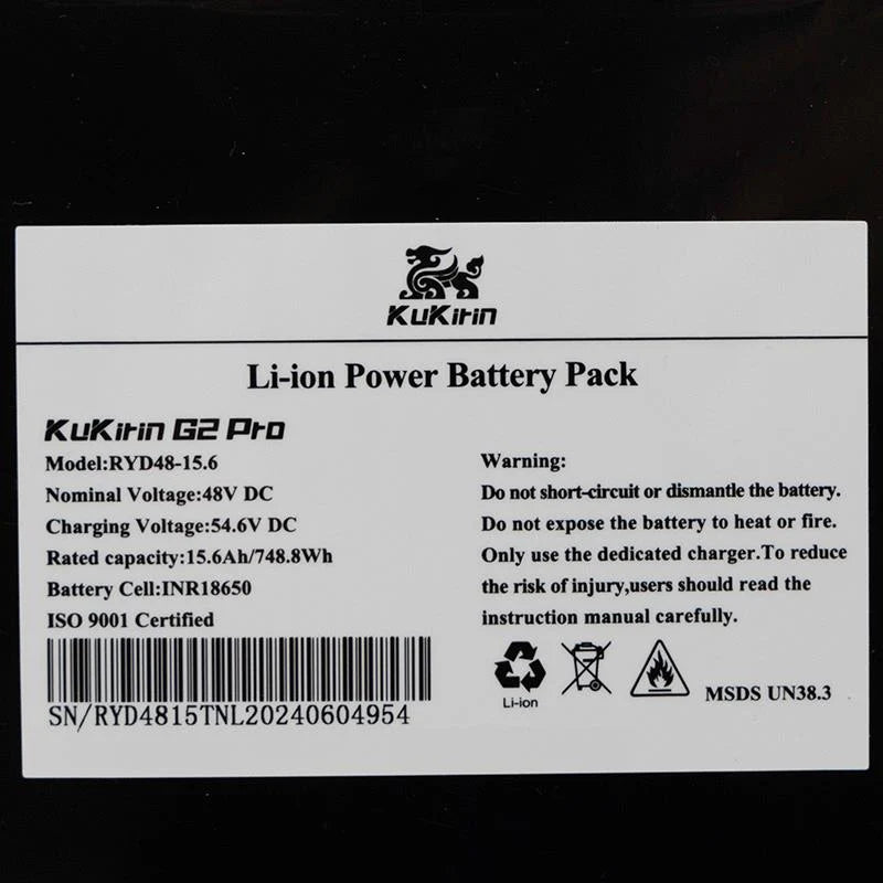 Batteria per KugooKirin KuKirin G2 Pro  48V 15Ah Versione 2024