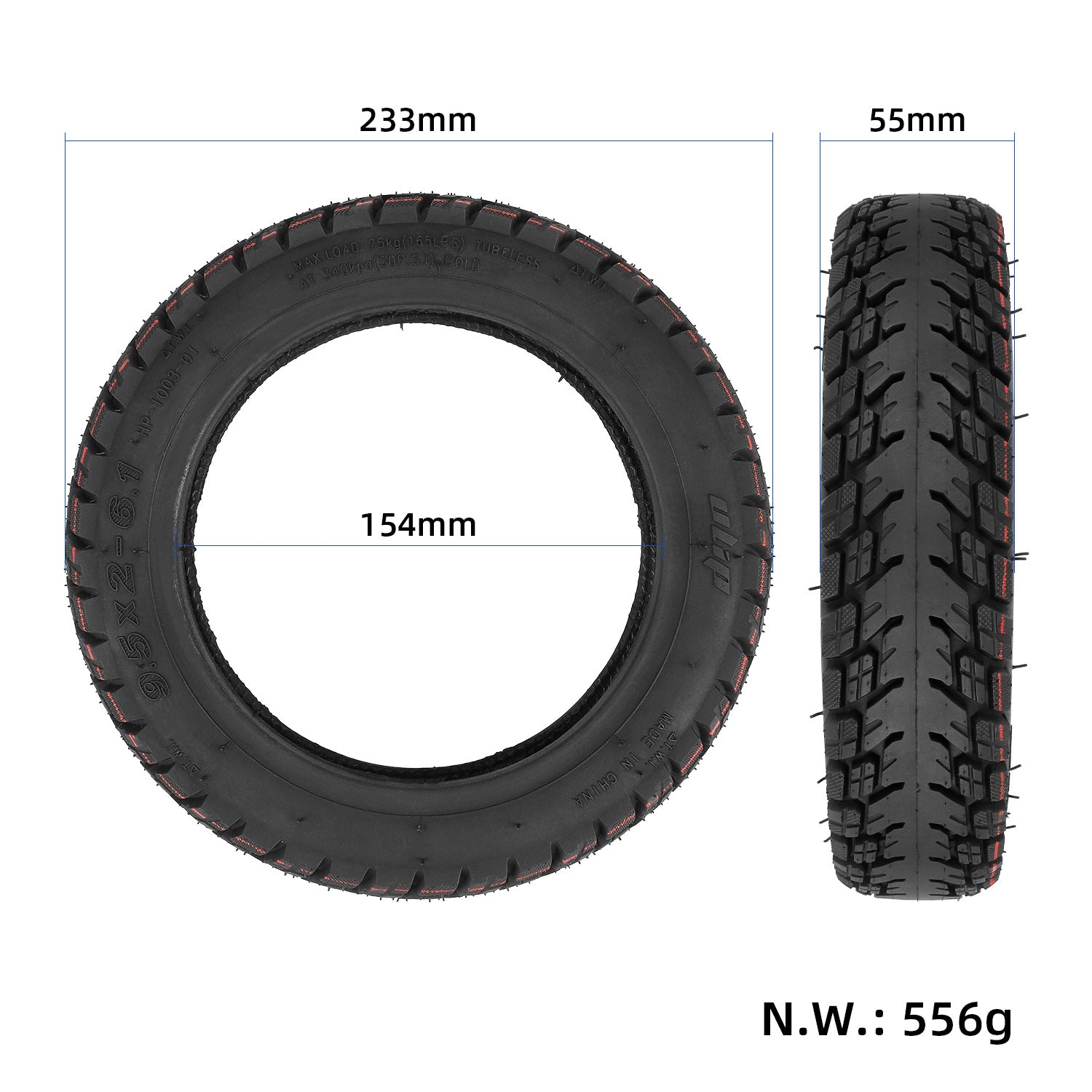 Pneumatico OFFROAD Tubeless 9.5×2-6.1 pollici per Xiaomi 365 / 365 PRO e compatibile con monopattini elettrici da 8.5 pollici ruote