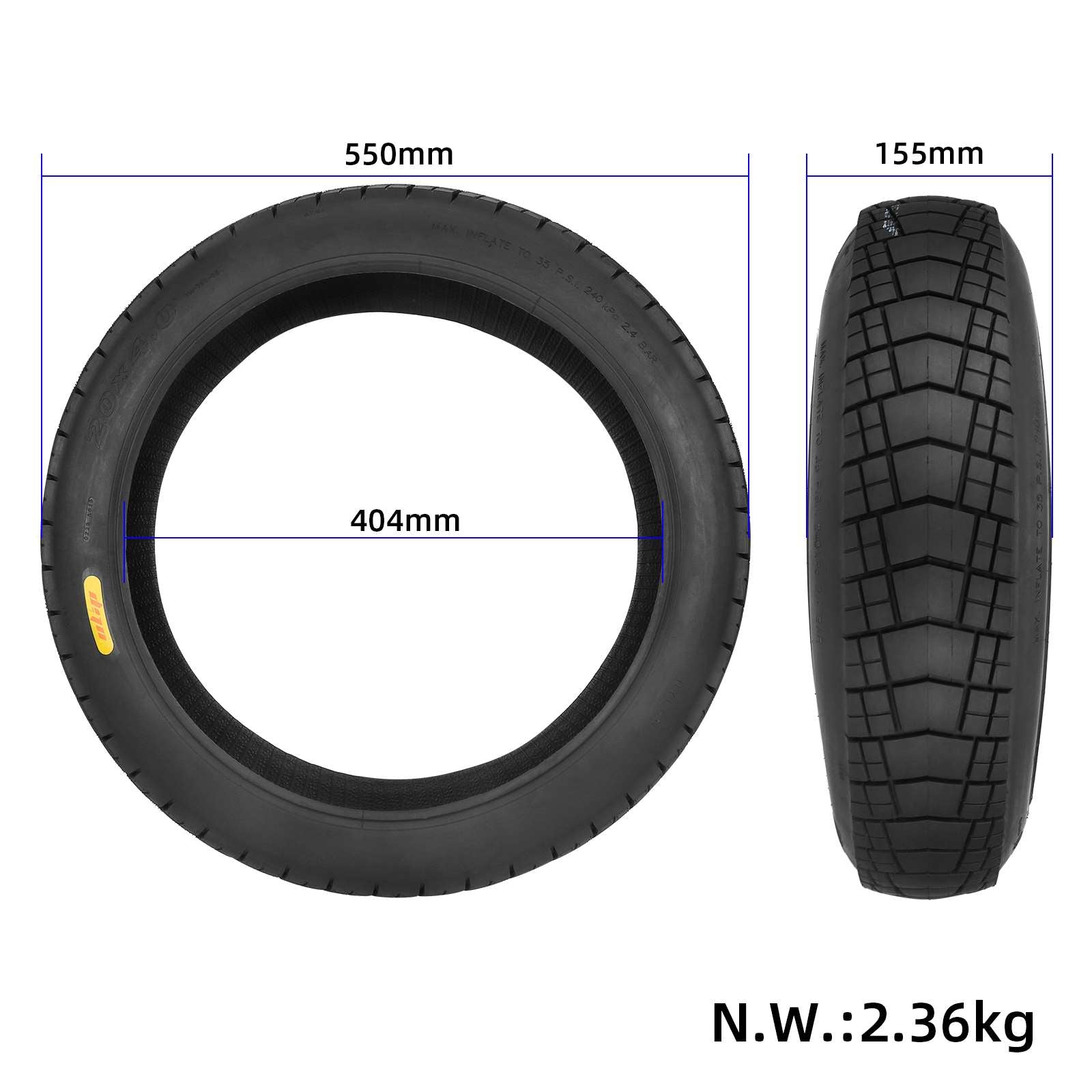 Copertone Pneumatico 20×4.0 pollici FAT TIRE per bici elettriche E-Bike ENGWE EP-2 Pro/EP-2 Pro EU/Engine Pro/ Engine X/ M20/L20/FIIDO M1/M1 Pro